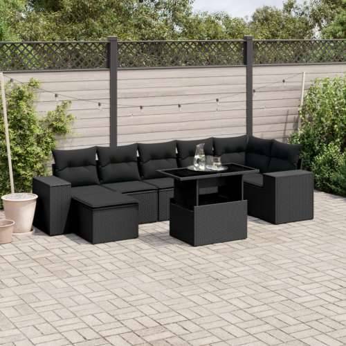 Vrtna garnitura - 8-dijelni set vrtnih sofa od poliratana s jastucima crni - Crna bez spremišta 1 Cijena