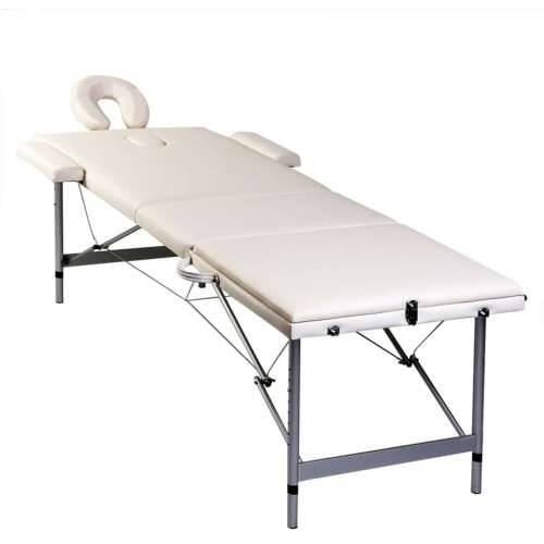 Krem bijeli sklopivi masažni trodijelni stol s aluminijskim okvirom Cijena