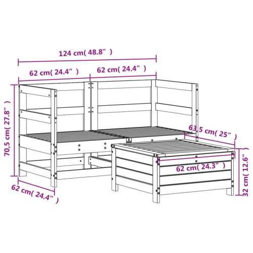 Vrtna garnitura - 3-dijelni set vrtnih sofa od impregnirane borovine - Prirodno impregnirano 1 Cijena