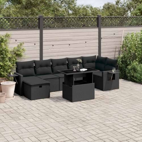 Vrtna garnitura - 8-dijelni set vrtnih sofa od poliratana s jastucima crni - Crna bez spremišta 1 Cijena