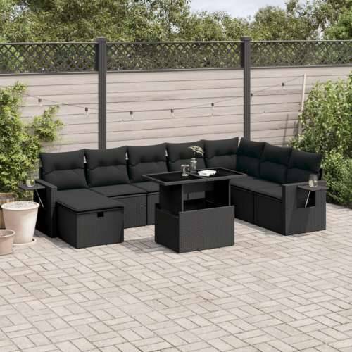 Vrtna garnitura - 9-dijelni set vrtnih sofa s jastucima crni od poliratana - Crna bez spremišta 1 Cijena