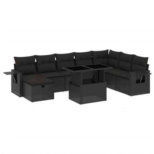 Vrtna garnitura - 9-dijelni set vrtnih sofa s jastucima crni od poliratana - Crna bez spremišta 1 Cijena