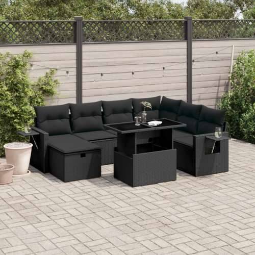 Vrtna garnitura - 8-dijelni set vrtnih sofa od poliratana s jastucima crni - Crna Sa stolom 1 Cijena