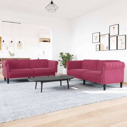 2-dijelni set sofa crvena boja vina baršunasti - boja crnog vina dvosjed + trosjed Cijena