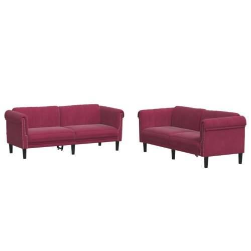 2-dijelni set sofa crvena boja vina baršunasti - boja crnog vina dvosjed + trosjed Cijena