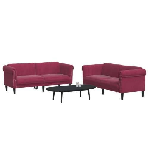 2-dijelni set sofa crvena boja vina baršunasti - boja crnog vina dvosjed + trosjed Cijena