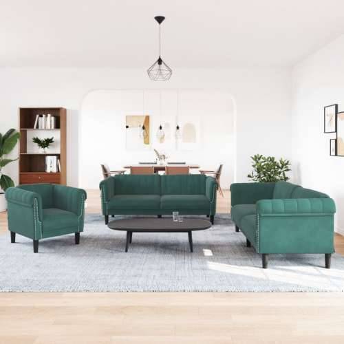 3-dijelni set sofa tamnozeleni baršunasti - Tamnozelena 1-sjedalo + dvosjed + trosjed Cijena