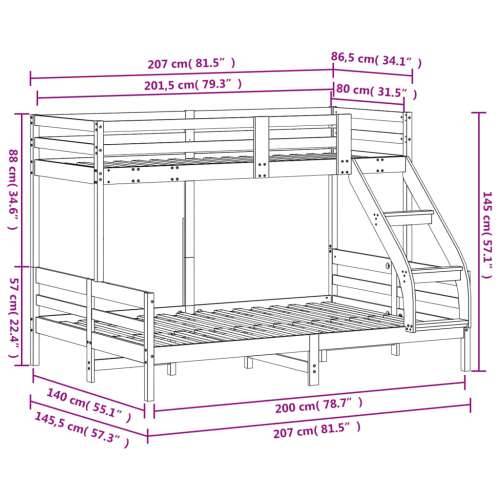 Krevet na kat 80x200/140x200 cm masivna borovina voštano smeđi Voštano smeđa 1 Cijena