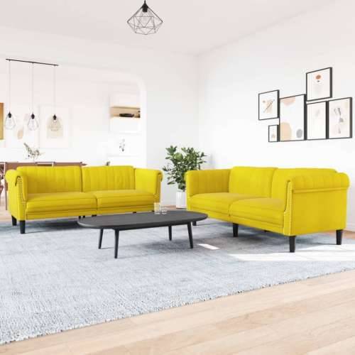 2-dijelni set sofa žuti baršunasti - Žuta dvosjed + trosjed Cijena