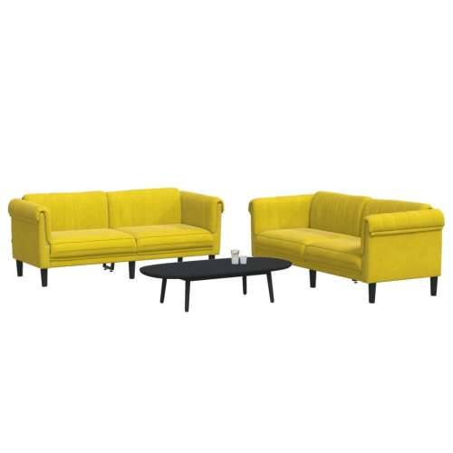 2-dijelni set sofa žuti baršunasti - Žuta dvosjed + trosjed Cijena