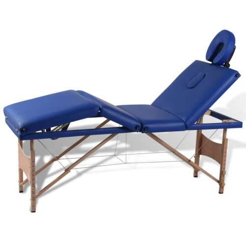 Plavi sklopivi stol za masažu s 4 zone i drvenim okvirom