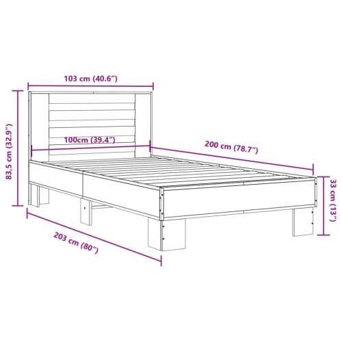 Okvir za krevet smeđi hrast 100x200cm konstruirano drvo i metal - Smeđi hrast 100 x 200 cm Cijena