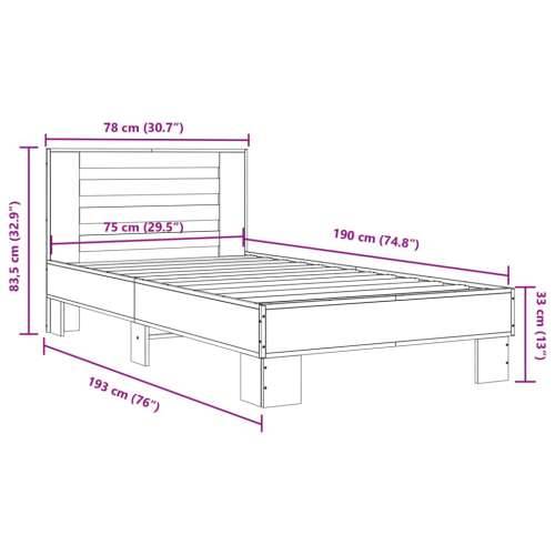 Okvir za krevet boja hrasta 75x190 cm konstruirano drvo i metal - sonoma hrast 75 x 190 cm Cijena