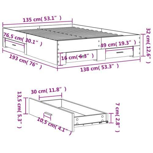 Okvir kreveta s ladicama boja hrasta 135x190 cm - Dimljeni hrast 135 x 190 cm Cijena