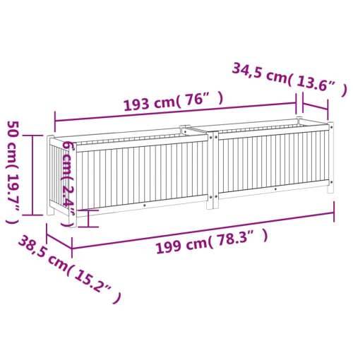 Vrtna sadilica s oblogom 199x38,5x50cm od masivnog drva bagrema - 199 x 38,5 x 50 cm 1 Cijena