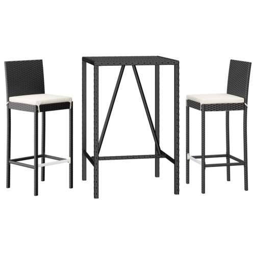 3-dijelni vrtni barski set od poliratana s jastucima crni - Crna Dužina stola 70 cm 2 Cijena
