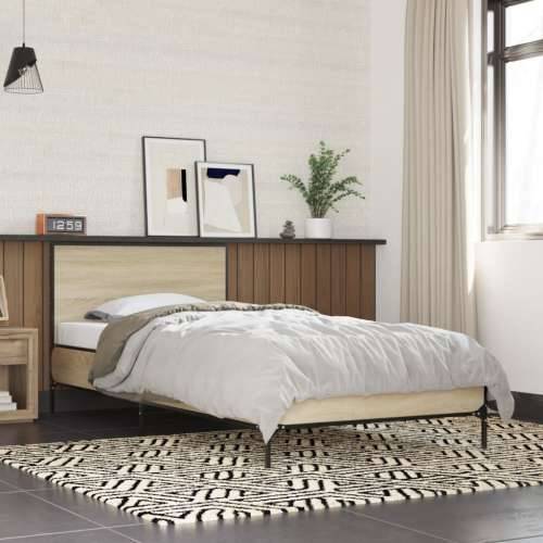 Okvir za krevet boja hrasta 100x200cm konstruirano drvo i metal - sonoma hrast 100 x 200 cm Cijena