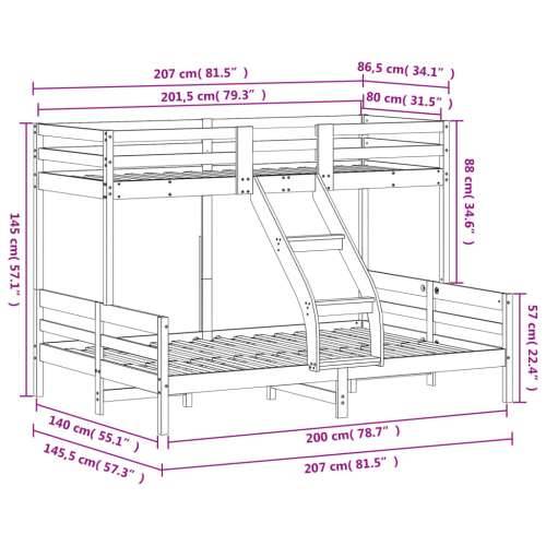 Krevet na kat 80x200/140x200 cm masivna borovina voštano smeđi - Voštano smeđa 1 Cijena