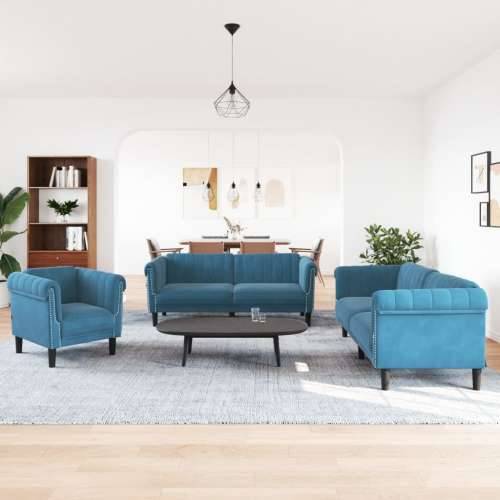 3-dijelni set sofa plavi baršunasti - Plava 1-sjedalo + dvosjed + trosjed Cijena