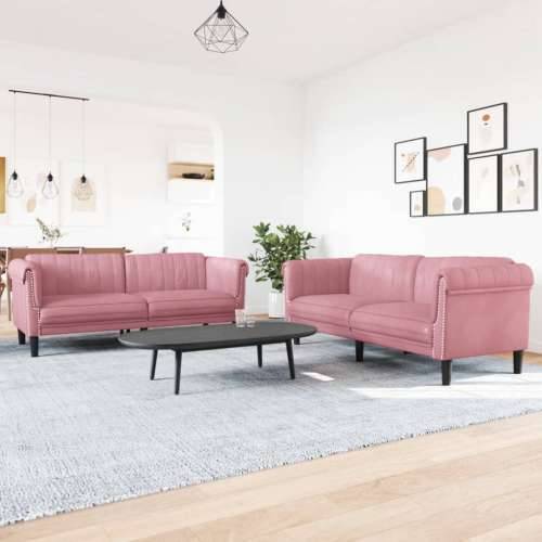 2-dijelni set sofa ružičasti baršunasti