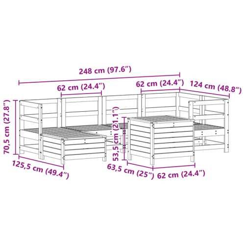 Vrtna garnitura - 7-dijelni set vrtnih sofa bijeli od masivne borovine - Bijela boja bora 1 Cijena