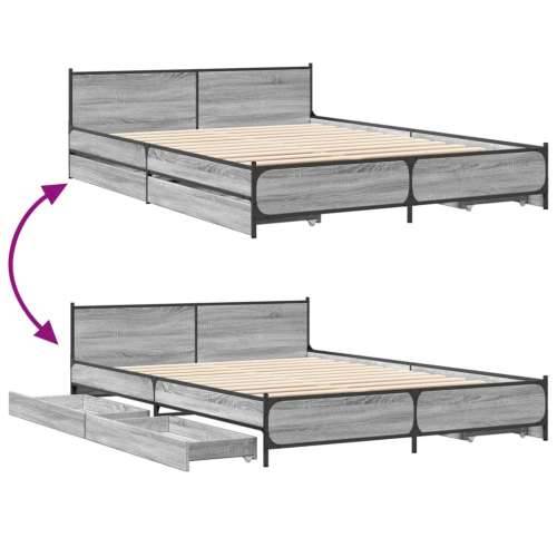 Okvir za krevet s ladicama boja hrasta 150x200 cm drveni - Sivi hrast sonoma 150 x 200 cm Cijena
