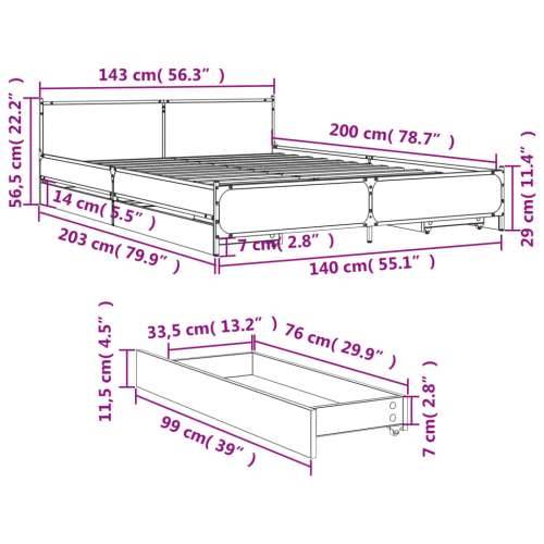 Okvir kreveta s ladicama crni 140 x 200 cm konstruirano drvo - Crna 140 x 200 cm Cijena