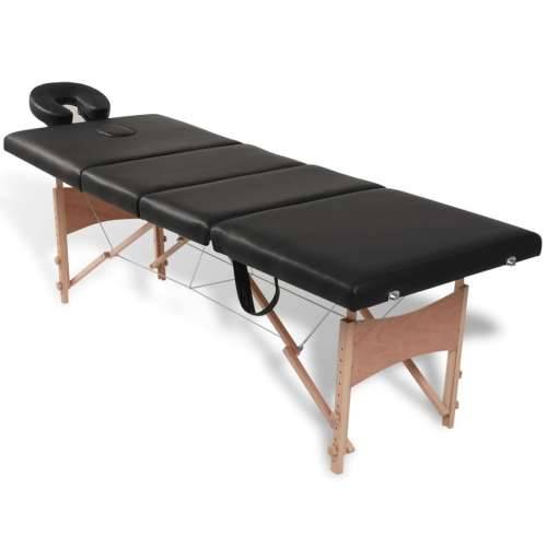 Crni sklopivi stol za masažu s 4 zone i drvenim okvirom Cijena