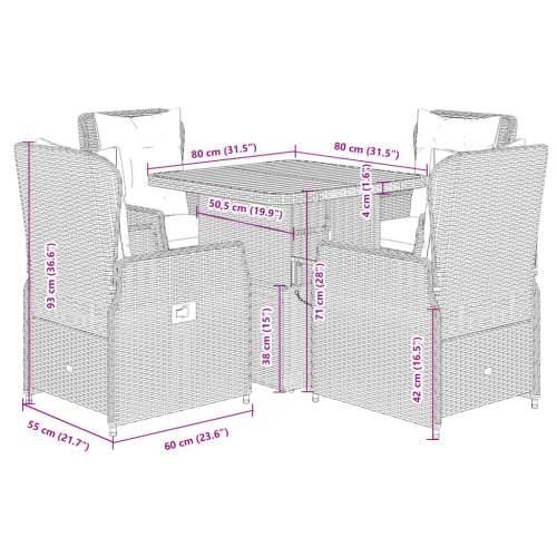 Vrtna garnitura - 5-dijelni vrtni blagovaonski set s jastucima od poliratana crni - Crna Dužina stola 80 cm 4 Cijena