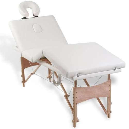 Krem bijeli sklopivi stol za masažu s 4 zone i drvenim okvirom Cijena