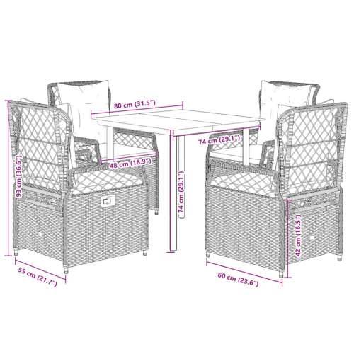 Vrtna garnitura - 5-dijelni vrtni blagovaonski set s jastucima od poliratana crni - Crna 80 x 80 x 74 cm 4 Cijena