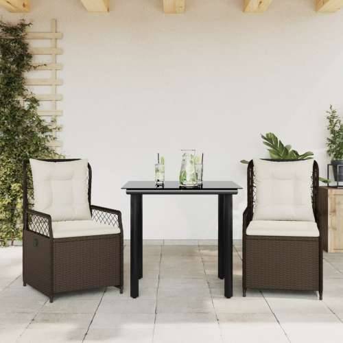 Vrtna garnitura - 3-dijelni vrtni blagovaonski set s jastucima poliratan smeđi - Smeđa 80 x 80 x 74 cm 2 Cijena