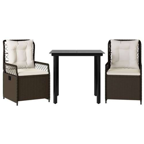 Vrtna garnitura - 3-dijelni vrtni blagovaonski set s jastucima poliratan smeđi - Smeđa 80 x 80 x 74 cm 2 Cijena