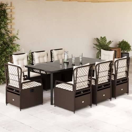 Vrtna garnitura - 9-dijelni vrtni blagovaonski set s jastucima poliratan smeđi - Smeđa 200 x 100 x 74 cm 8 Cijena