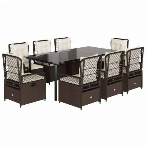 Vrtna garnitura - 9-dijelni vrtni blagovaonski set s jastucima poliratan smeđi - Smeđa 200 x 100 x 74 cm 8 Cijena
