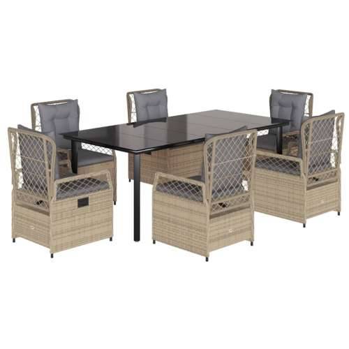 Vrtna garnitura - 7-dijelni vrtni blagovaonski set od poliratana s jastucima bež - bež i svjetlosiva 200 x 100 x 74 cm 6 Cijena