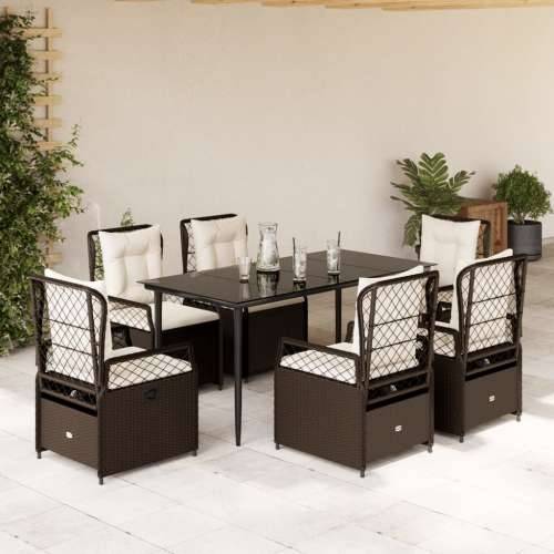 Vrtna garnitura - 7-dijelni vrtni blagovaonski set s jastucima poliratan smeđi - Smeđa 160 x 80 x 74 cm 6 Cijena