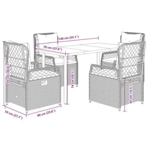 Vrtna garnitura - 5-dijelni vrtni blagovaonski set od poliratana s jastucima bež - bež i svjetlosiva 140 x 70 x 74 cm 4 Cijena