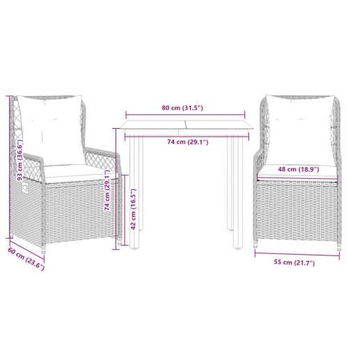 Vrtna garnitura - 3-dijelni vrtni blagovaonski set svjetlosivi od poliratana - Svjetlosiva 80 x 80 x 74 cm 2 Cijena