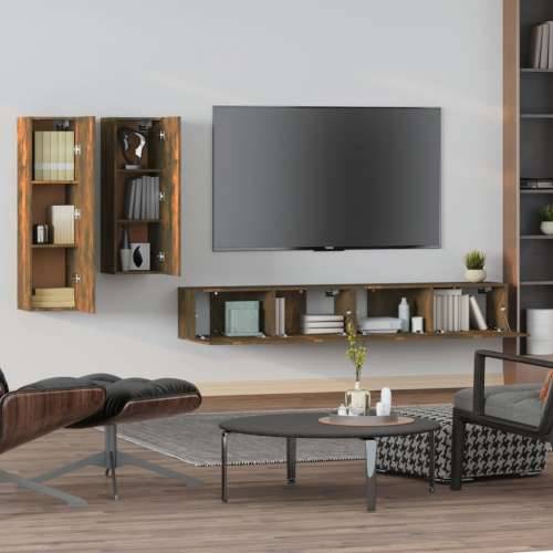 4-dijelni set TV ormarića boja dimljenog hrasta drveni - Dimljeni hrast 4 100 cm Cijena