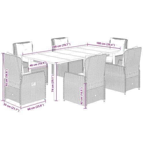 Vrtna garnitura - 7-dijelni vrtni blagovaonski set s jastucima poliratan smeđi - Smeđa 200 x 100 x 74 cm 6 Cijena