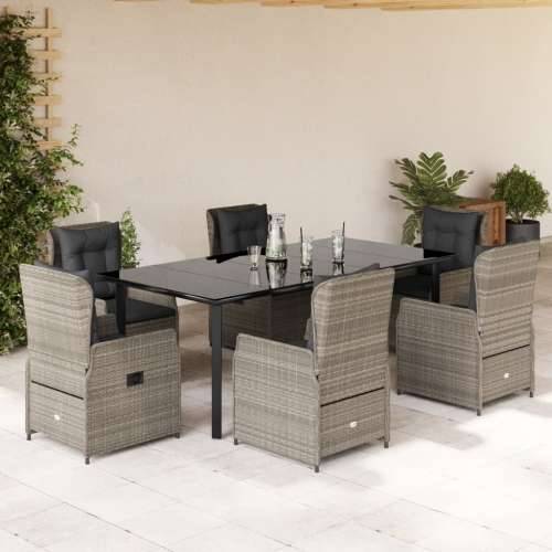 Vrtna garnitura - 7-dijelni vrtni blagovaonski set od poliratana s jastucima sivi - Svjetlosiva 200 x 100 x 74 cm 6 Cijena