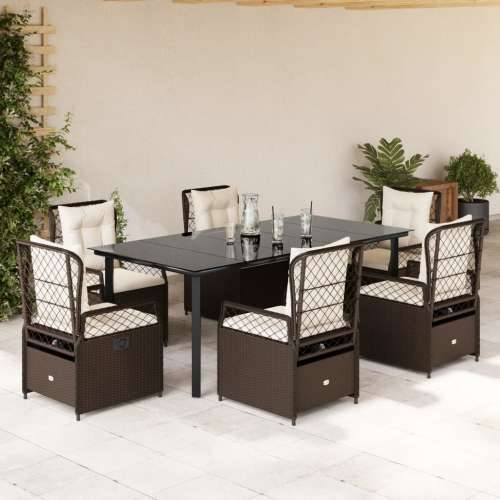 Vrtna garnitura - 7-dijelni vrtni blagovaonski set s jastucima poliratan smeđi - Smeđa 200 x 100 x 74 cm 6 Cijena