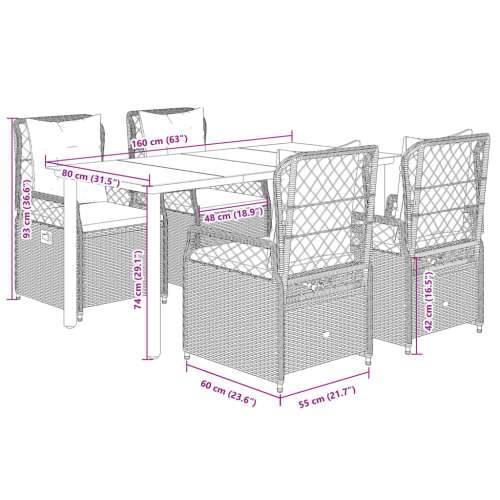 Vrtna garnitura - 5-dijelni vrtni blagovaonski set od poliratana s jastucima bež - bež i svjetlosiva 160 x 80 x 74 cm 4 Cijena