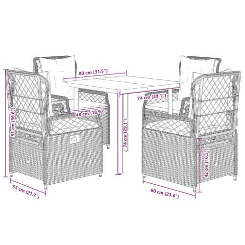 Vrtna garnitura - 5-dijelni vrtni blagovaonski set od poliratana s jastucima sivi - Svjetlosiva 80 x 80 x 74 cm 4 Cijena