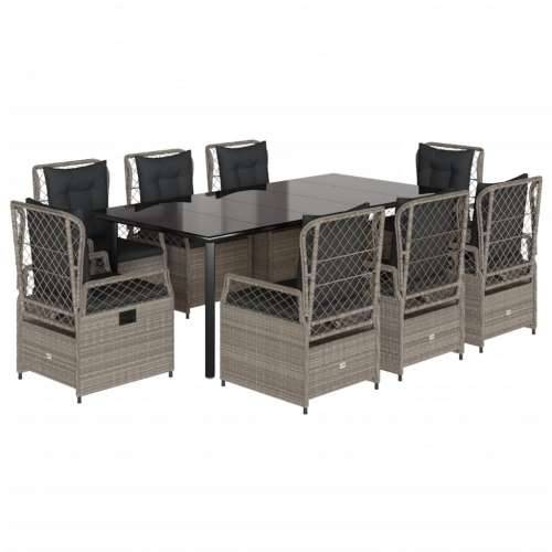 Vrtna garnitura - 9-dijelni vrtni blagovaonski set od poliratana s jastucima sivi - Svjetlosiva 200 x 100 x 74 cm 8 Cijena