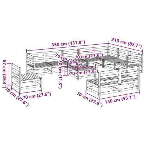 11-dijelna set vrtnih sofa od masivne borovine - Prirodna boja bora 1 Cijena
