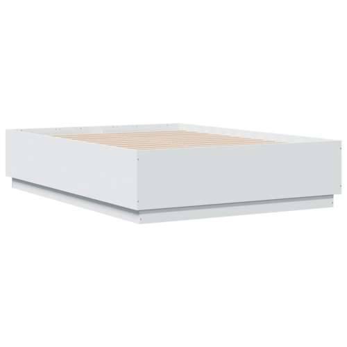 Okvir kreveta s LED svjetlima bijeli 135 x 190 cm drveni - Bijela 135 x 190 cm Cijena