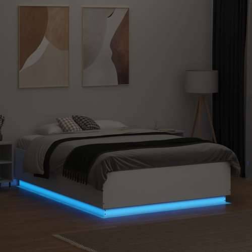 Okvir kreveta s LED svjetlima bijeli 135 x 190 cm drveni - Bijela 135 x 190 cm Cijena