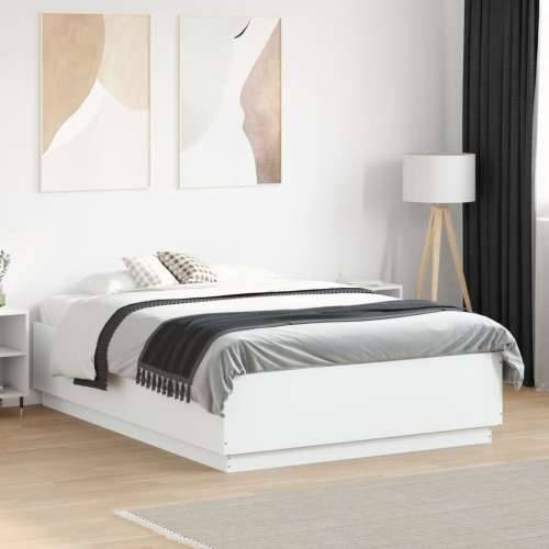 Okvir kreveta s LED svjetlima bijeli 135 x 190 cm drveni - Bijela 135 x 190 cm Cijena